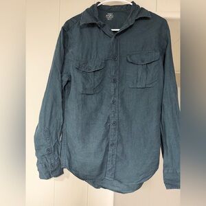 J. Crew Navy Blue Linen Button-Down Shirt - Irish Linen by Baird McNutt